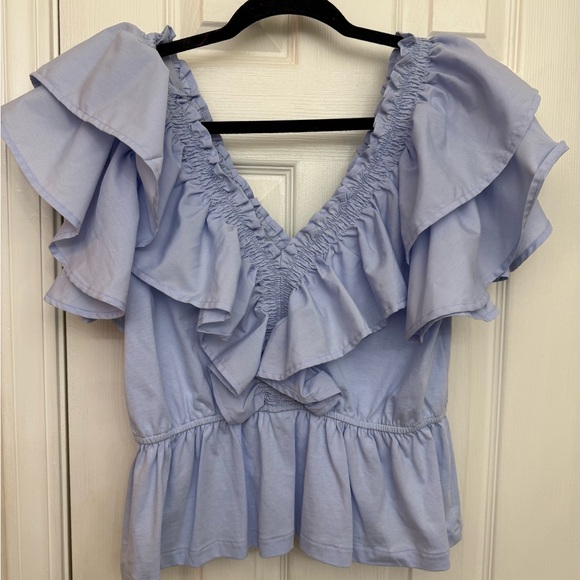 Retro Chic Soft Blue Ruffled Top - Picture 2 of 2